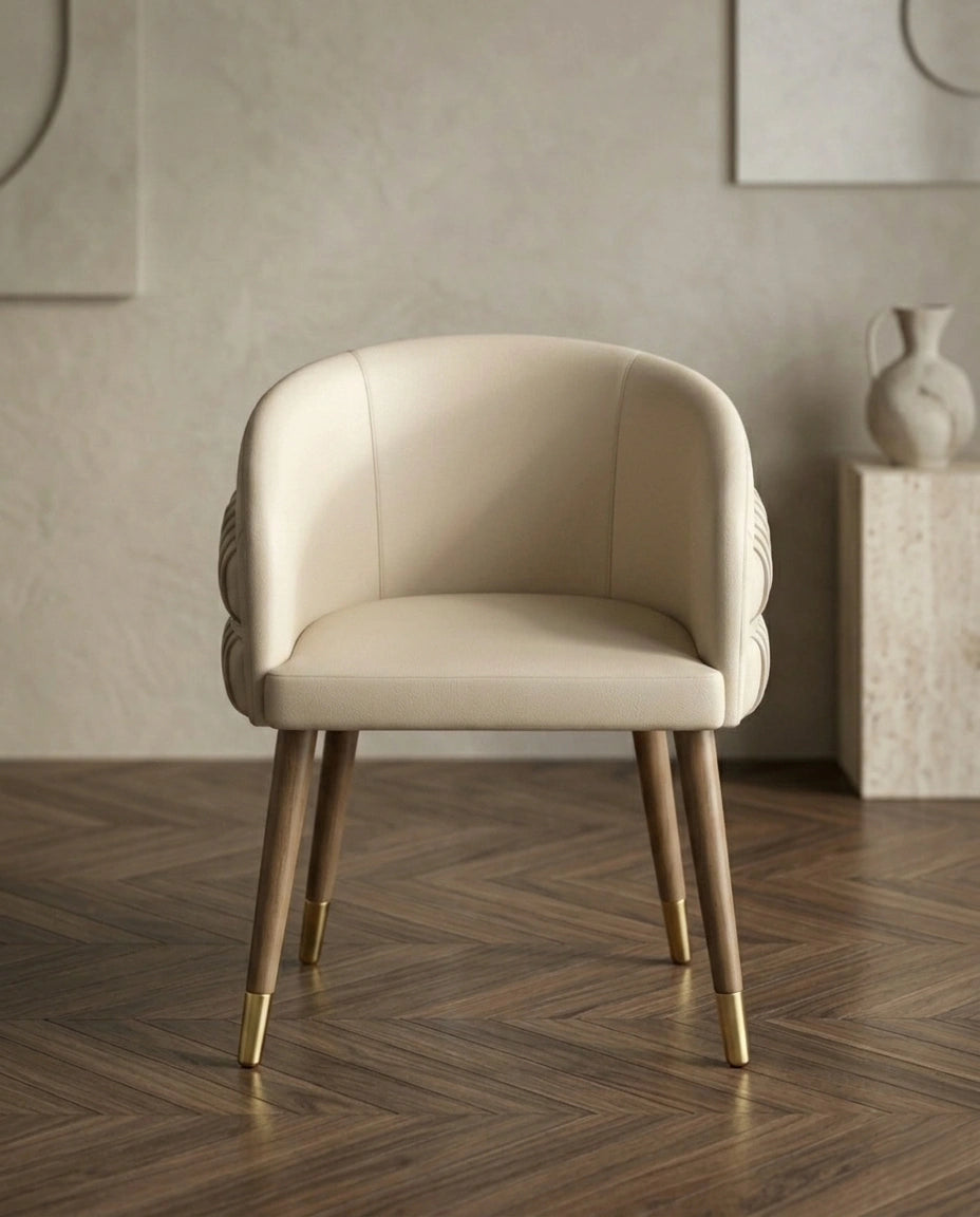 Architectural Fluted Cream Leather Dining Chair Arris Concepts
