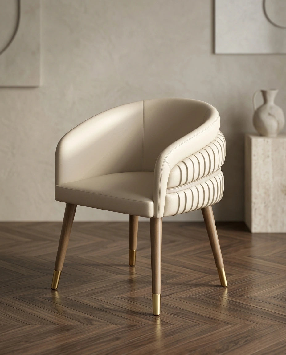 Architectural Fluted Cream Leather Dining Chair Arris Concepts