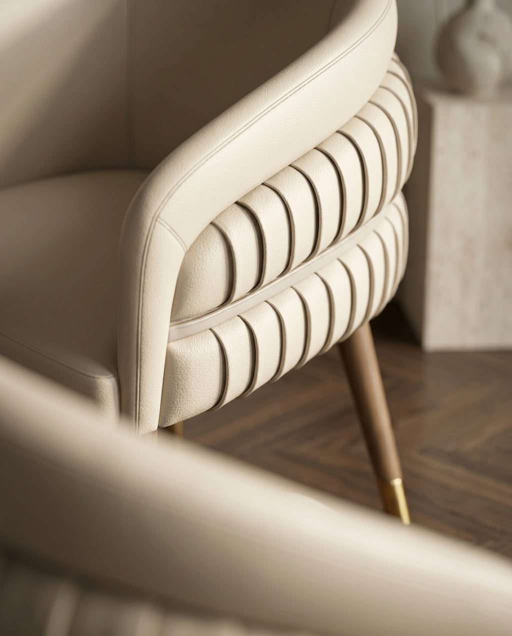 Architectural Fluted Cream Leather Dining Chair Arris Concepts