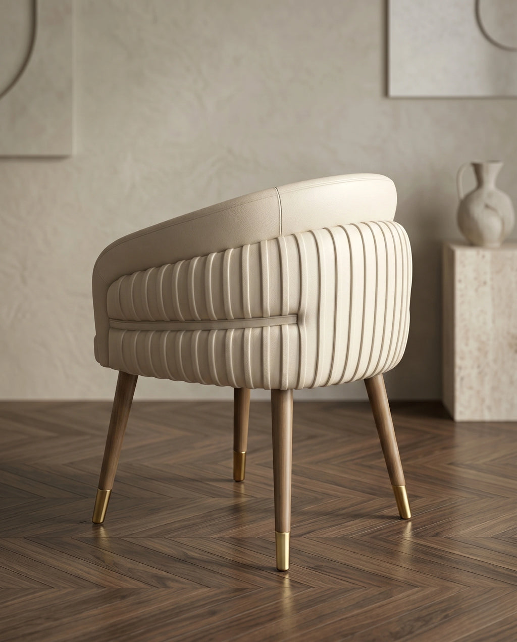 Architectural Fluted Cream Leather Dining Chair Arris Concepts