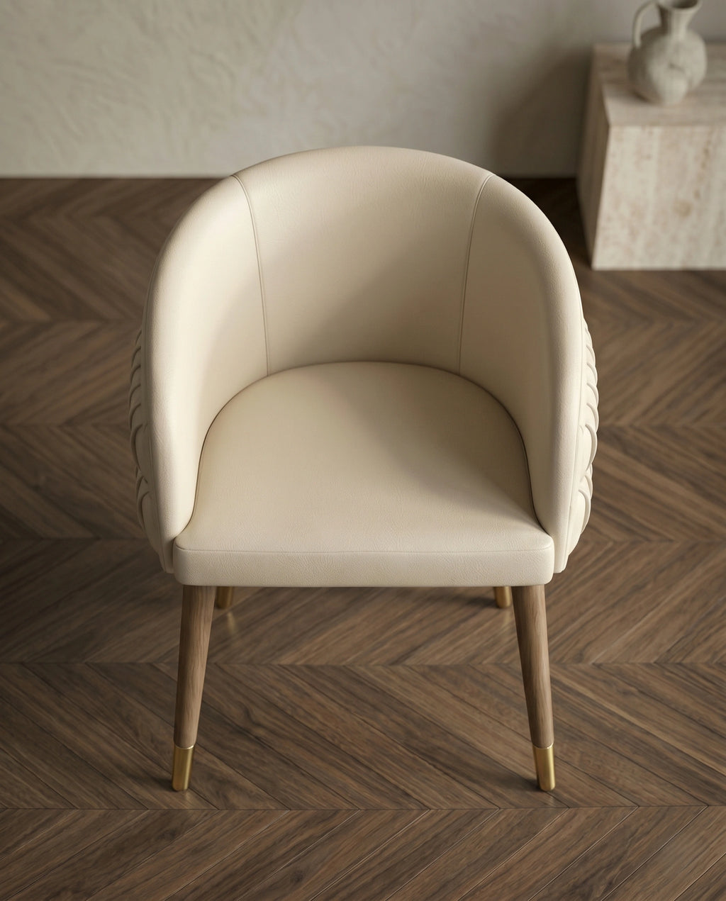 Architectural Fluted Cream Leather Dining Chair Arris Concepts