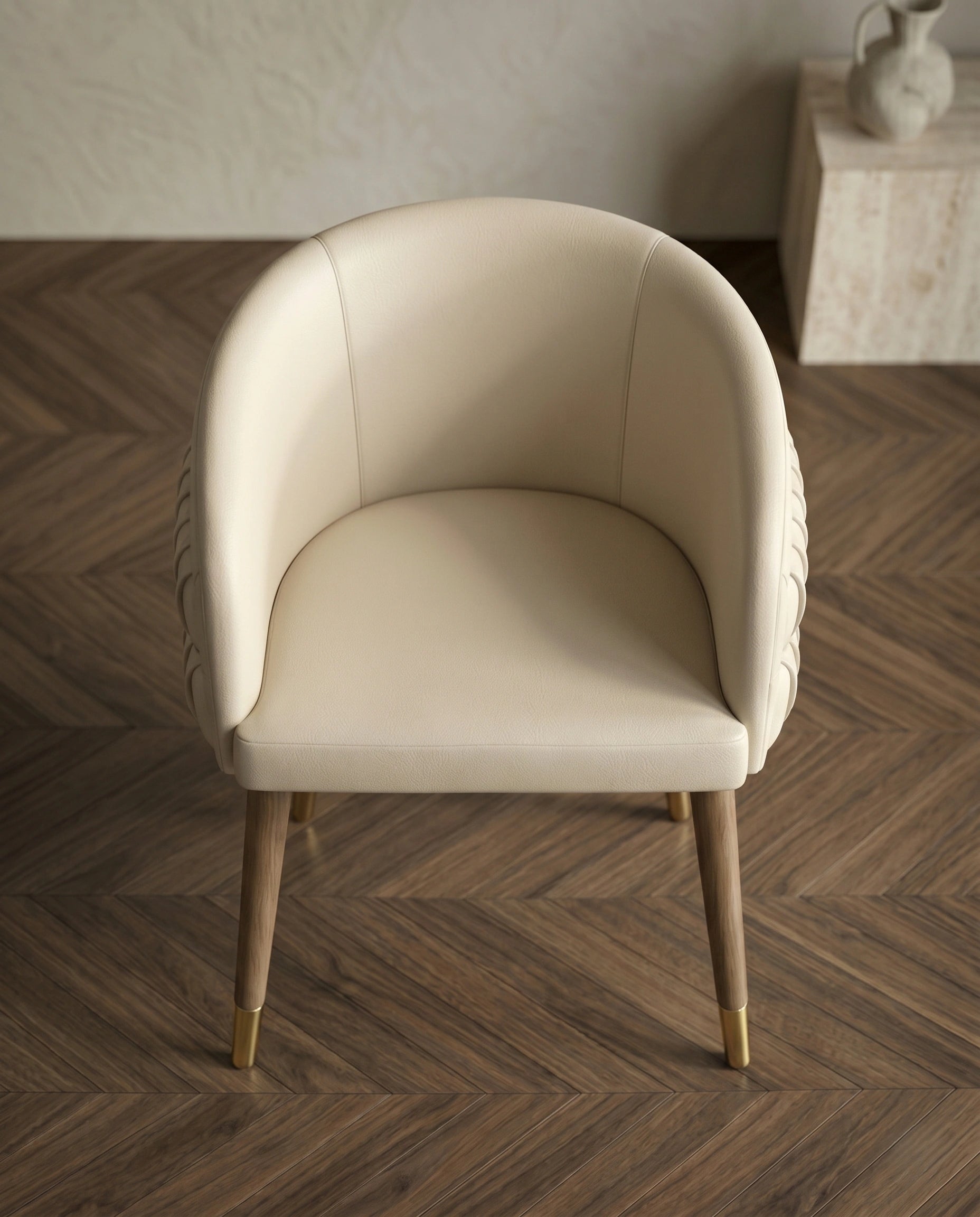 Architectural Fluted Cream Leather Dining Chair Arris Concepts