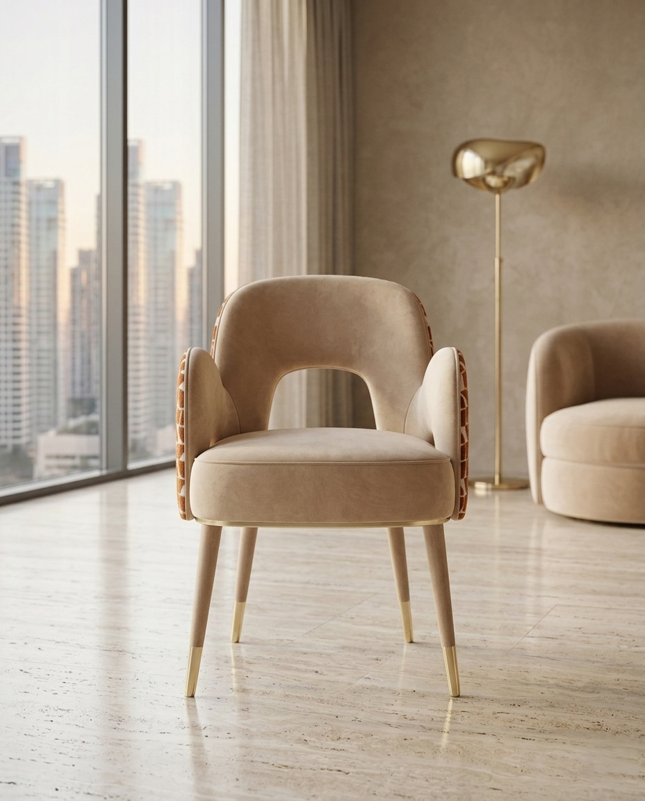 Architectural Cutout Beige Velvet Dining Chair Arris Concepts