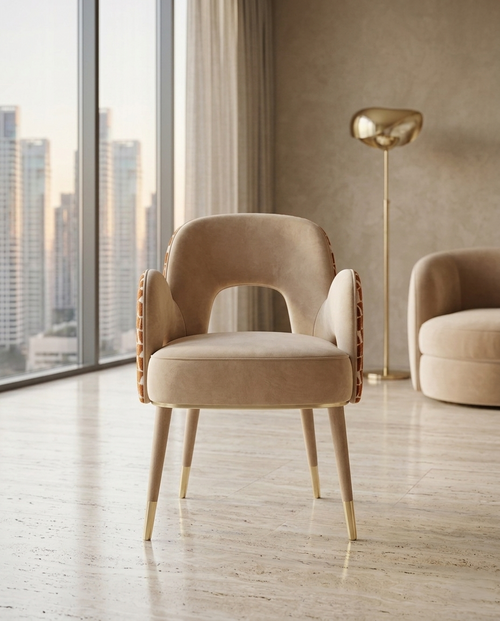 Architectural Cutout Beige Velvet Dining Chair Arris Concepts