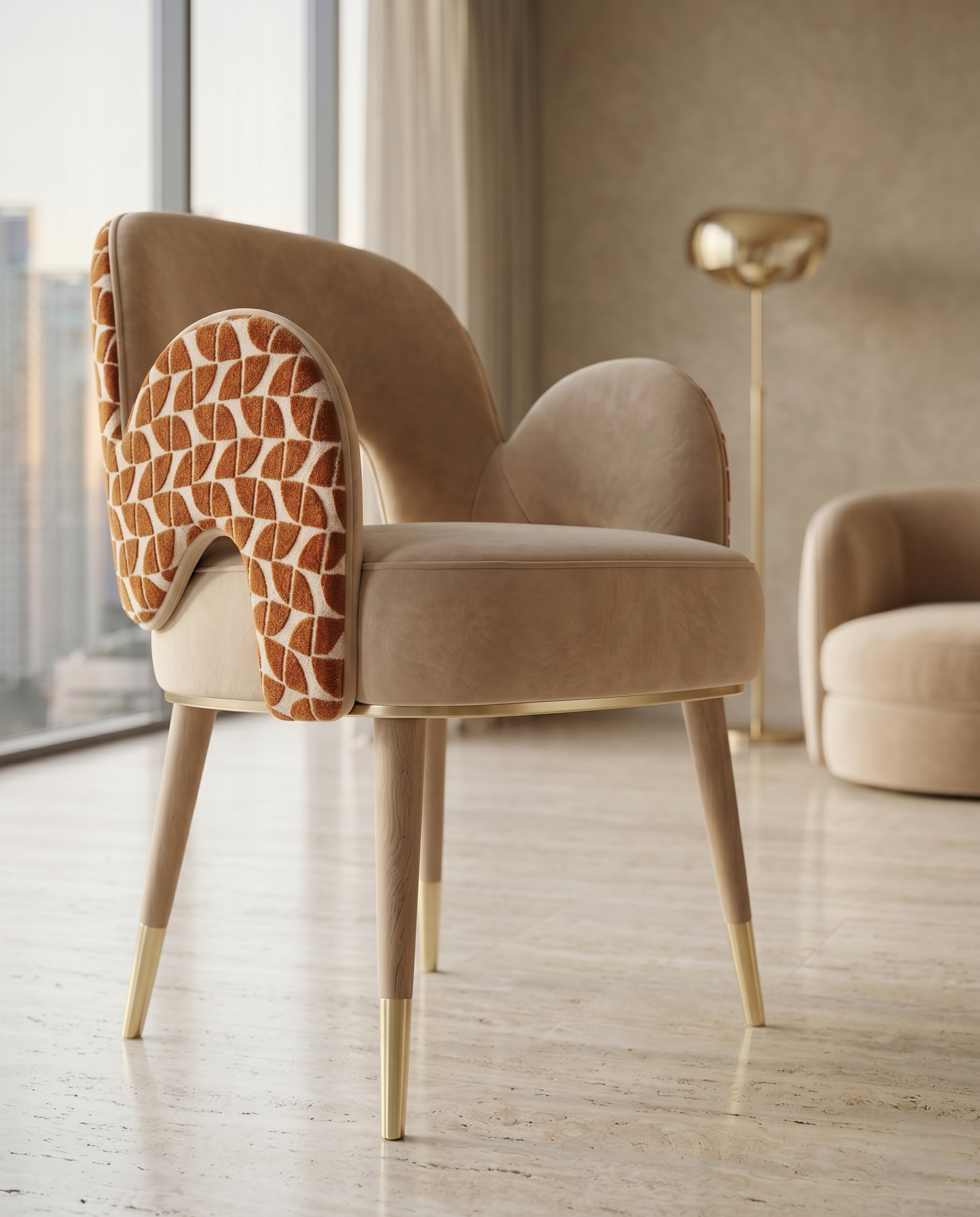 Architectural Cutout Beige Velvet Dining Chair Arris Concepts