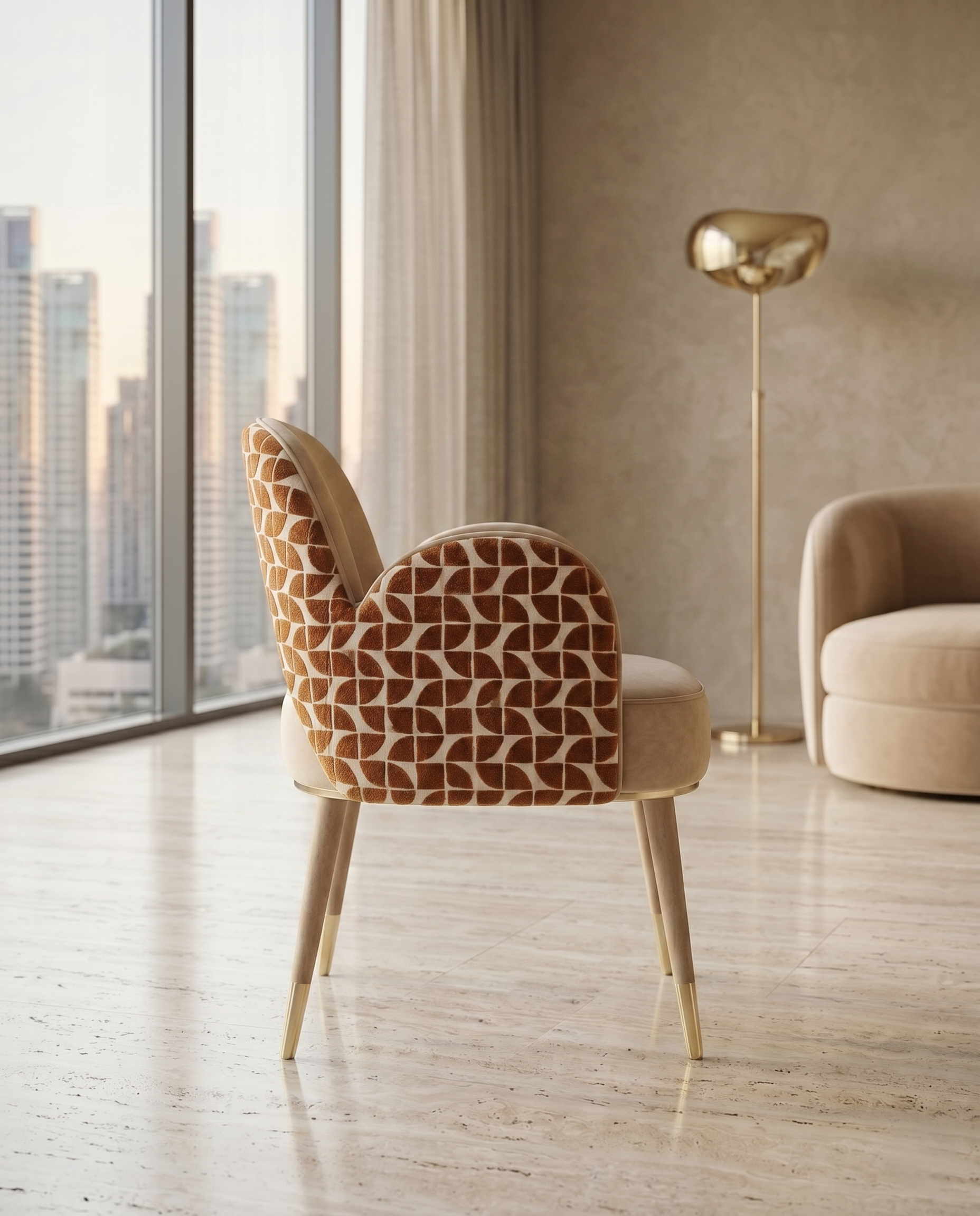 Architectural Cutout Beige Velvet Dining Chair Arris Concepts