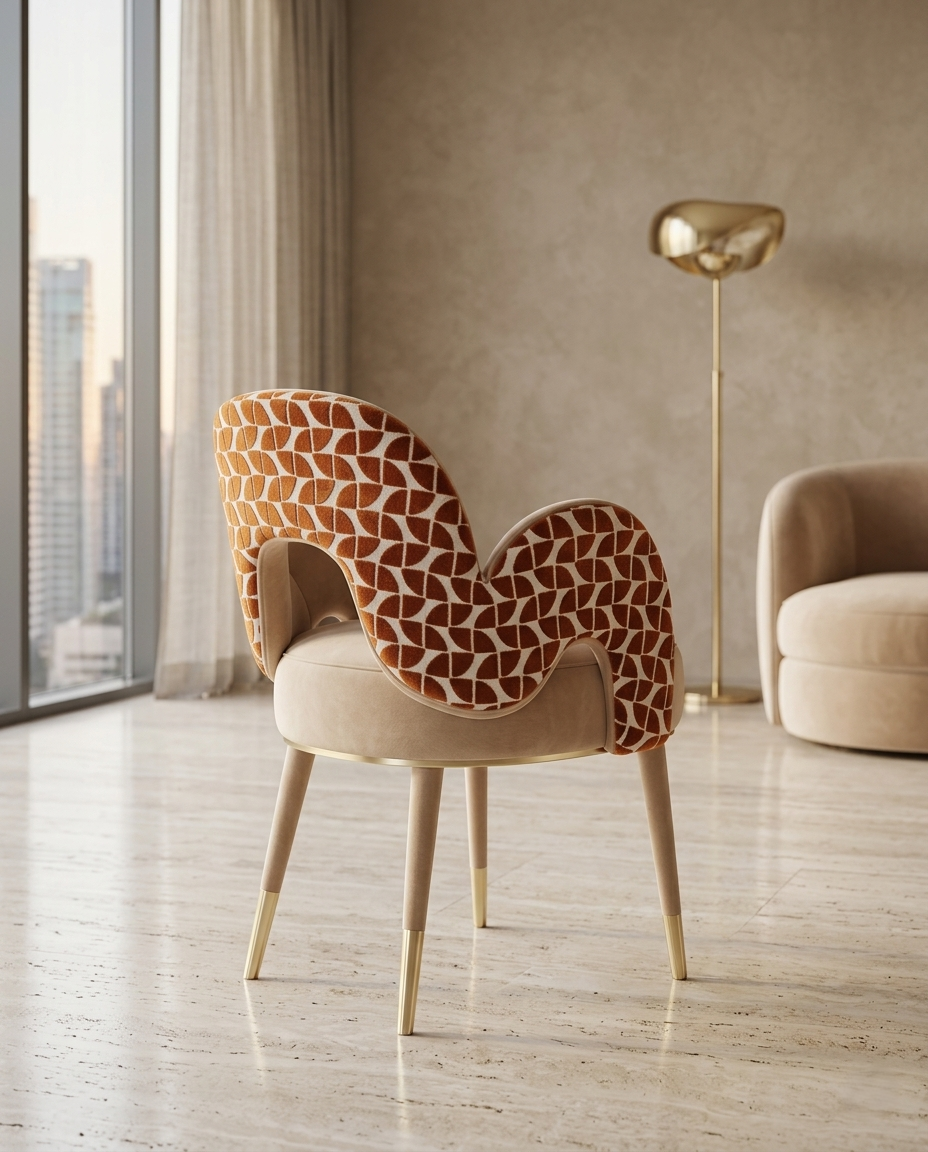 Architectural Cutout Beige Velvet Dining Chair Arris Concepts