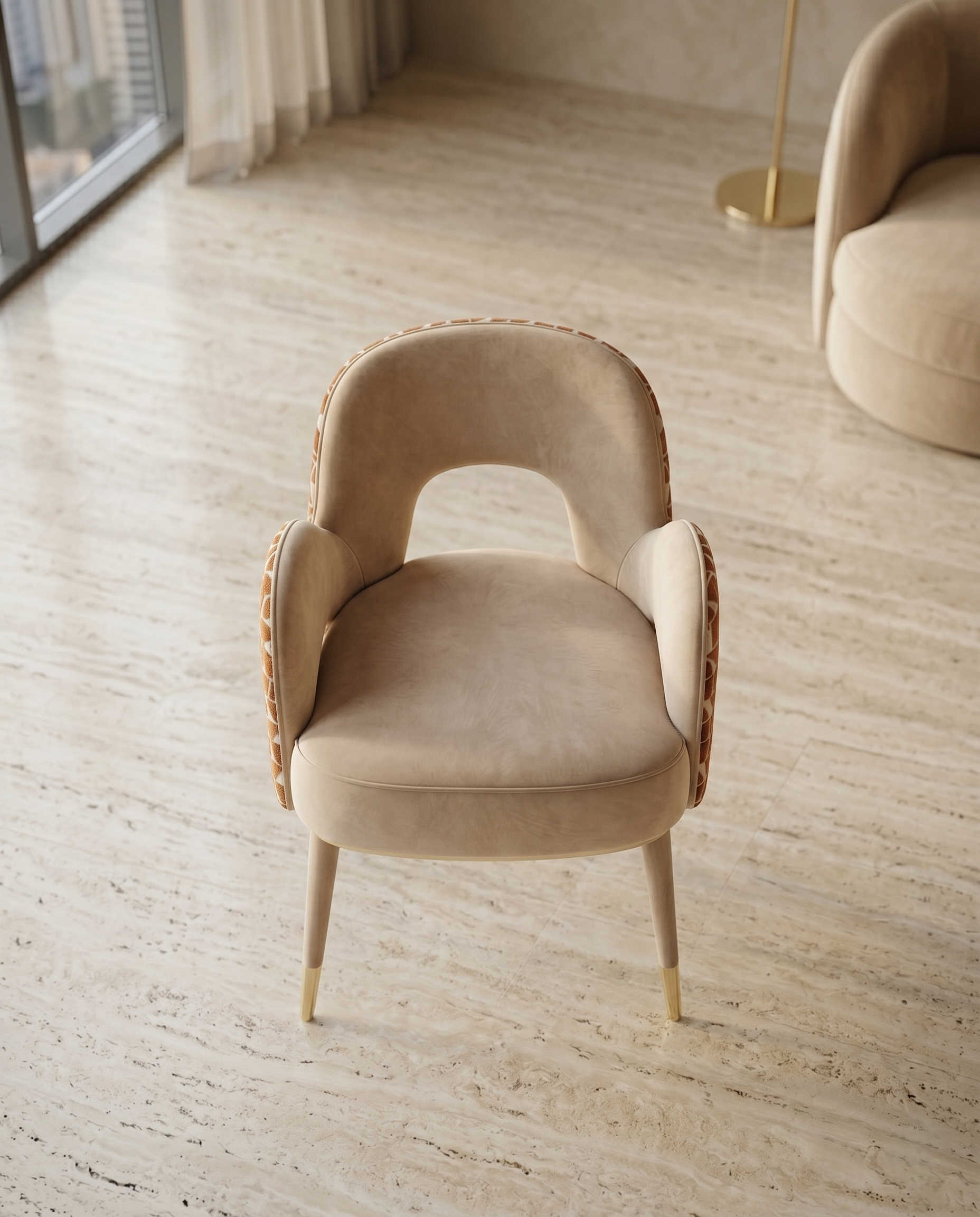 Architectural Cutout Beige Velvet Dining Chair Arris Concepts