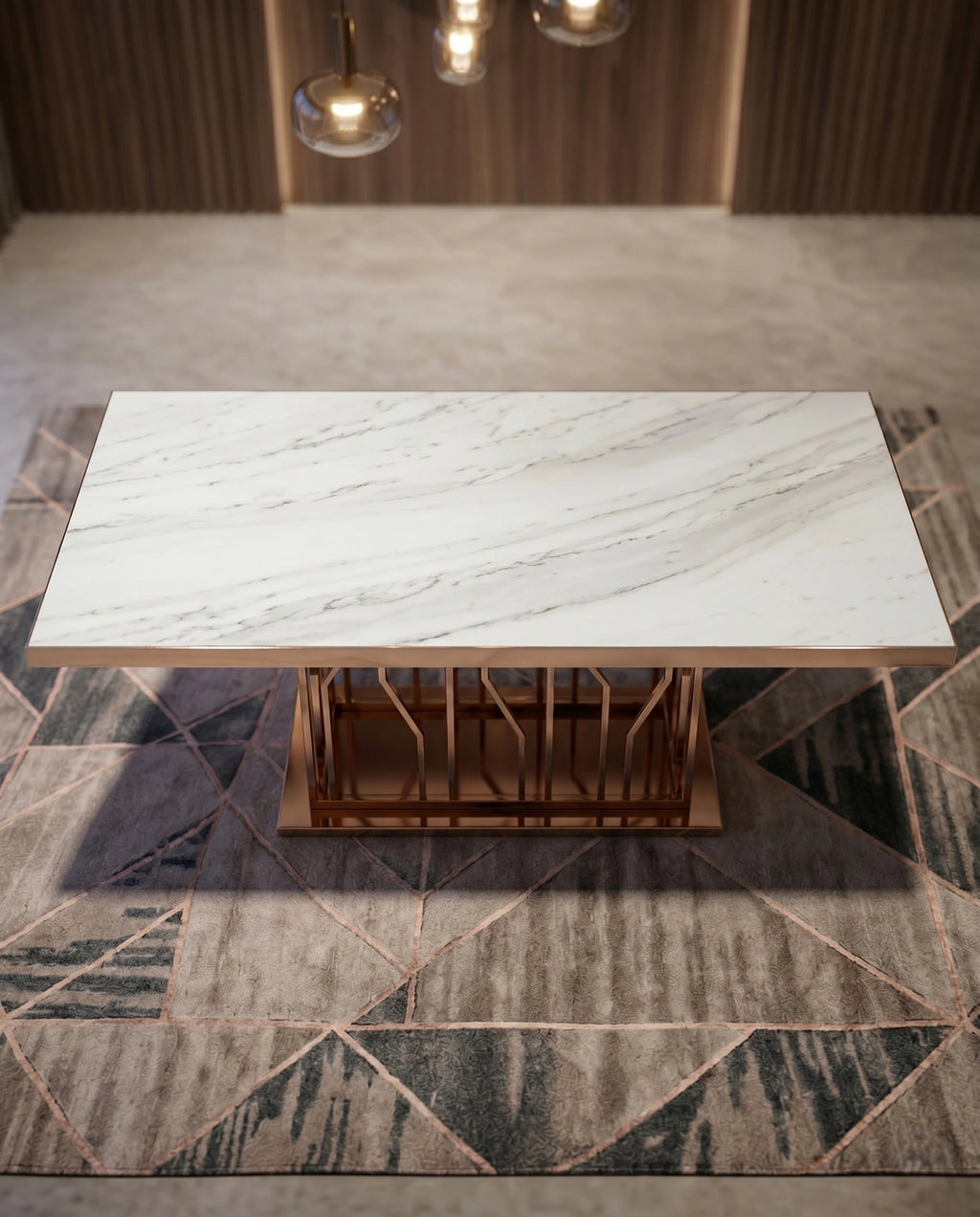 Geometric Rose Gold & Marble 8-Seater Dining Table Arris Concepts
