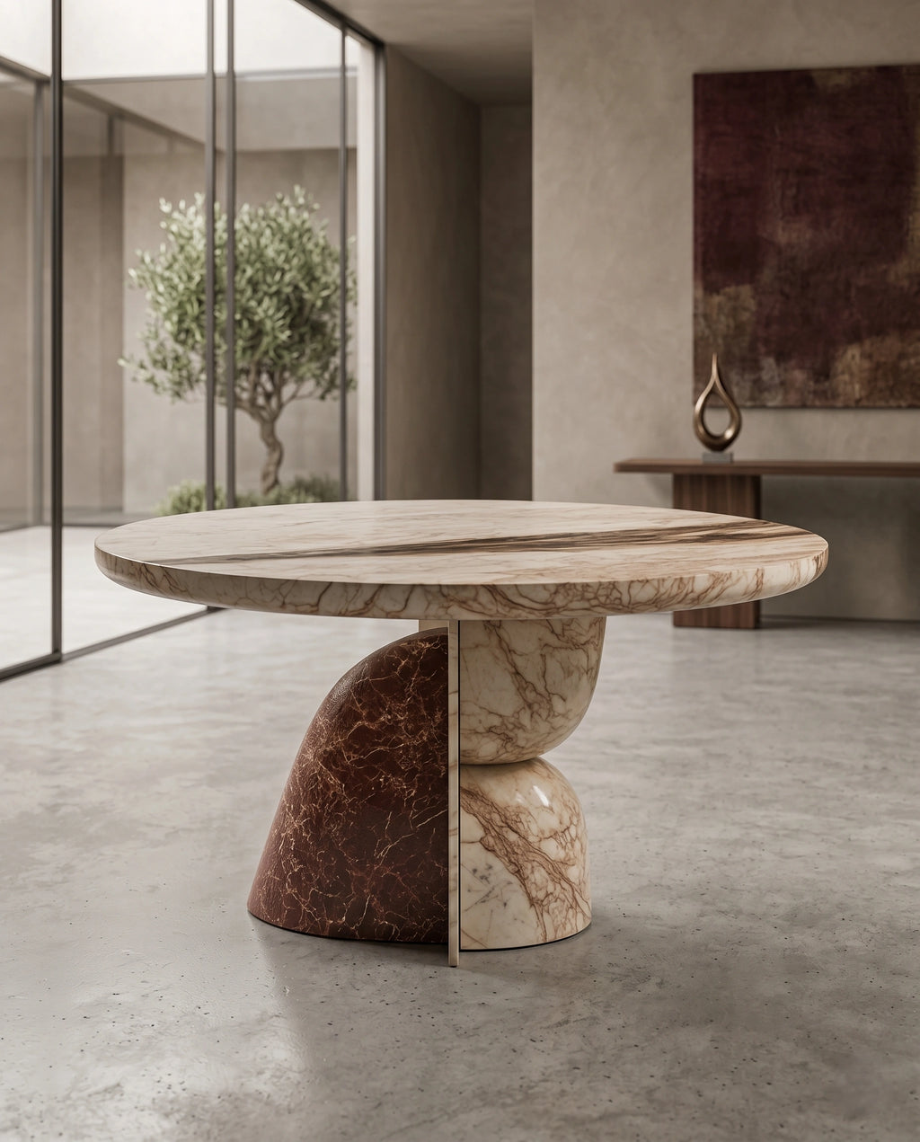 Sculptural Two-Tone Marble Round Dining Table Arris Concepts