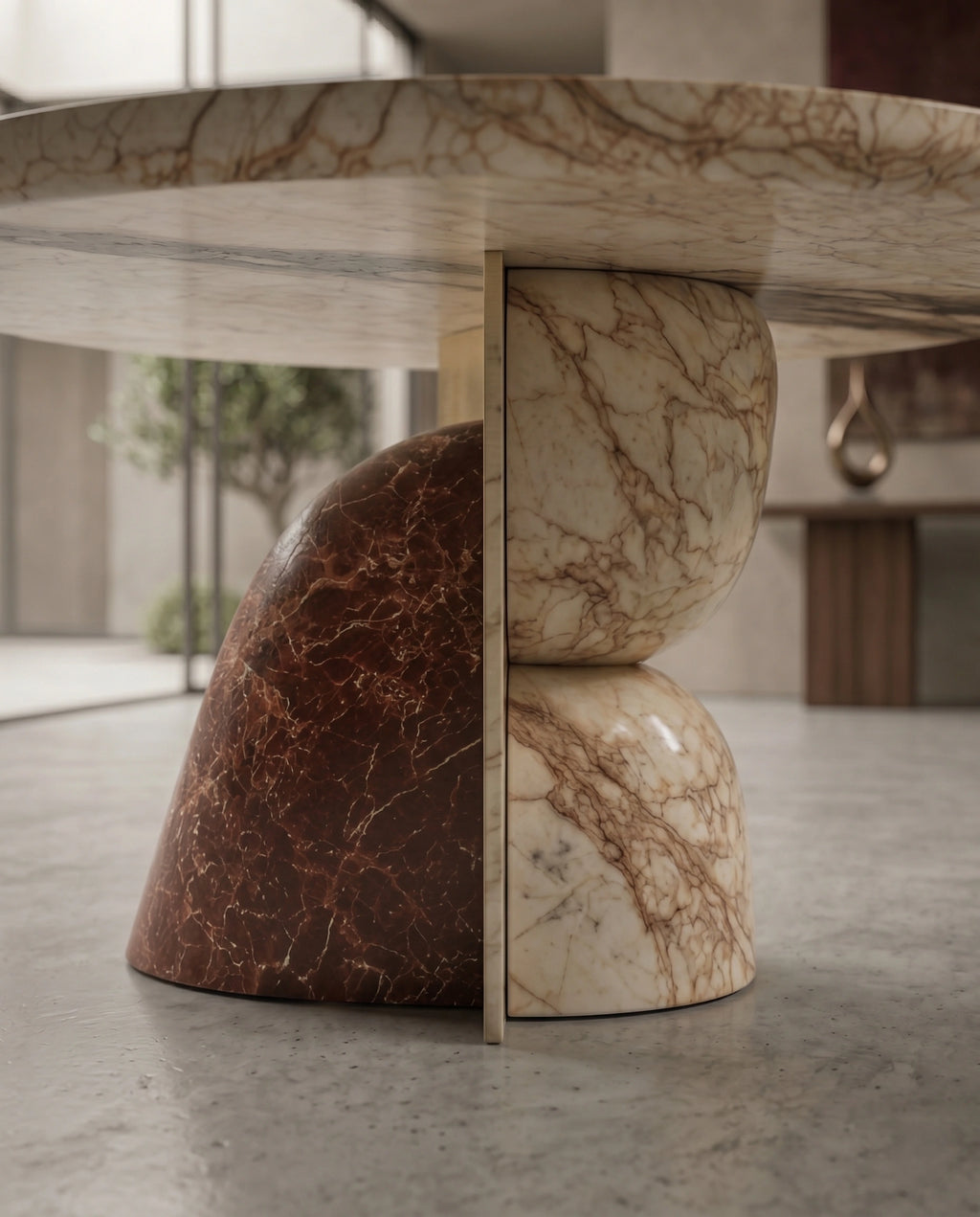 Sculptural Two-Tone Marble Round Dining Table Arris Concepts