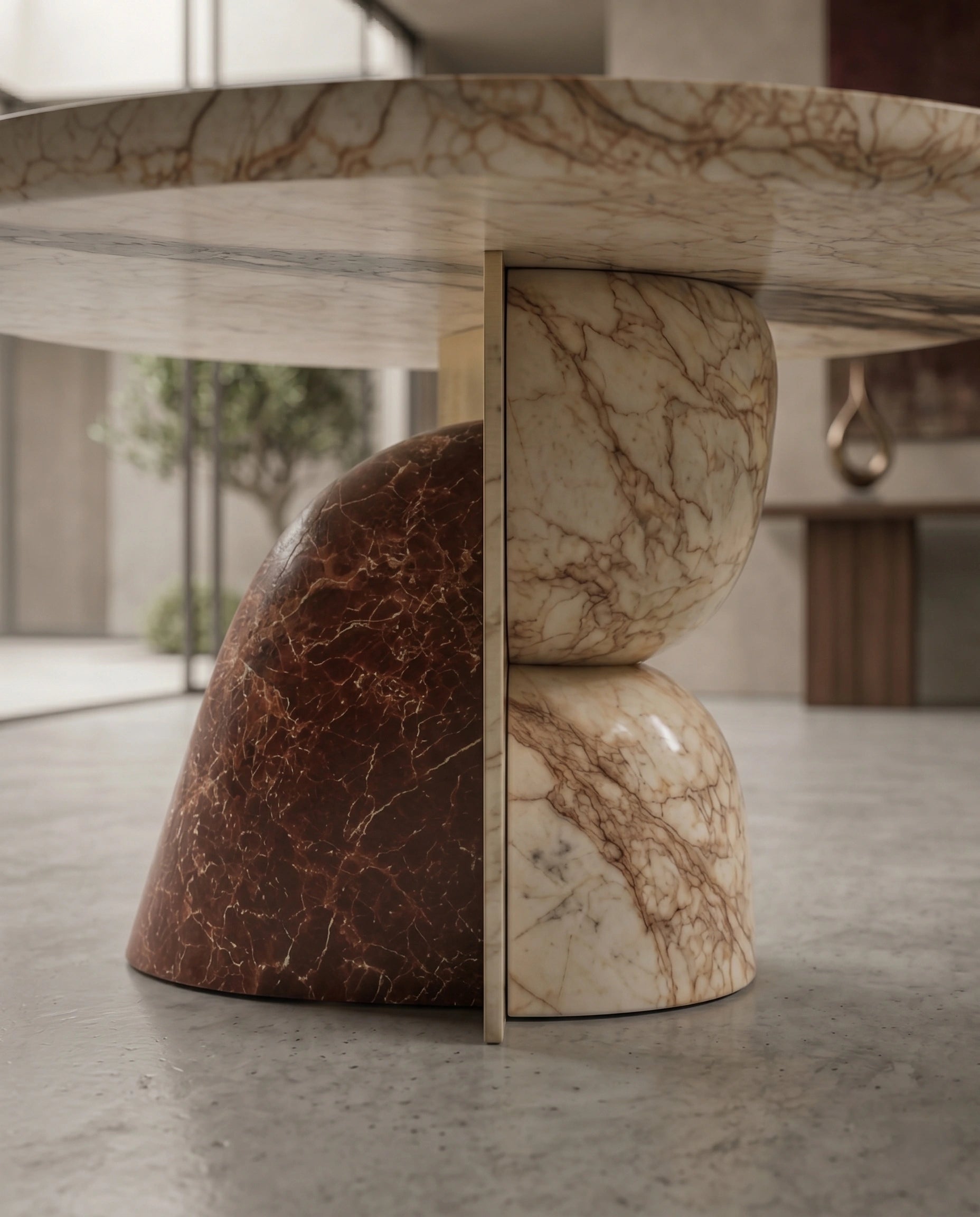 Sculptural Two-Tone Marble Round Dining Table Arris Concepts