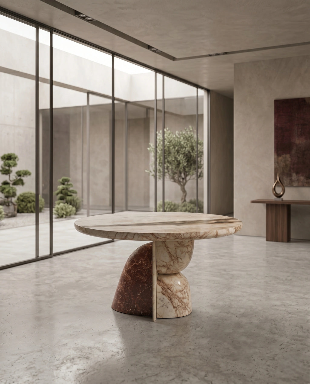 Sculptural Two-Tone Marble Round Dining Table Arris Concepts