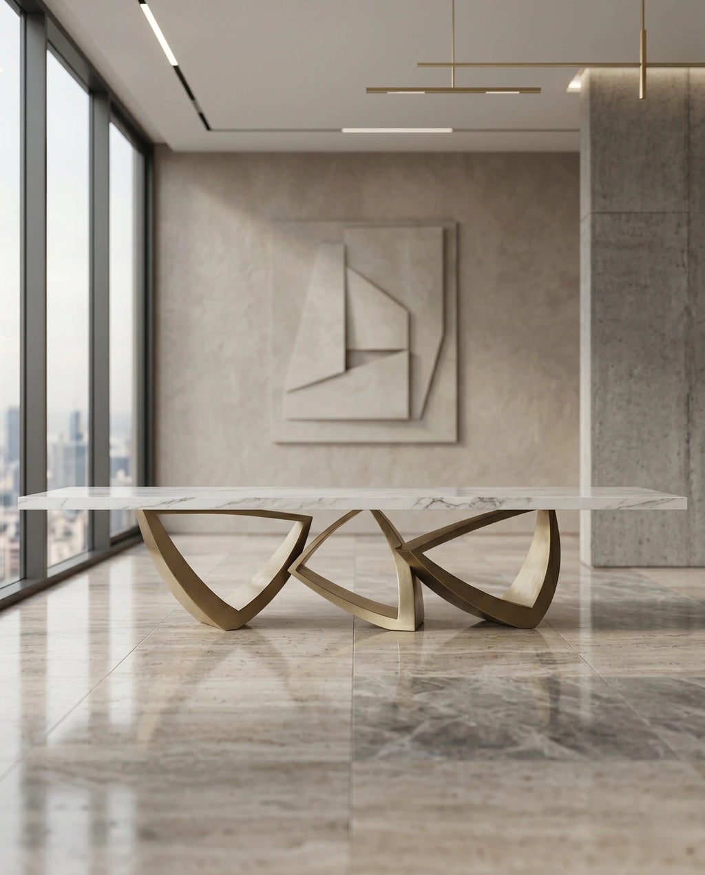 Sculptural Ribbon Gold & Marble 10-Seater Dining Table Arris Concepts
