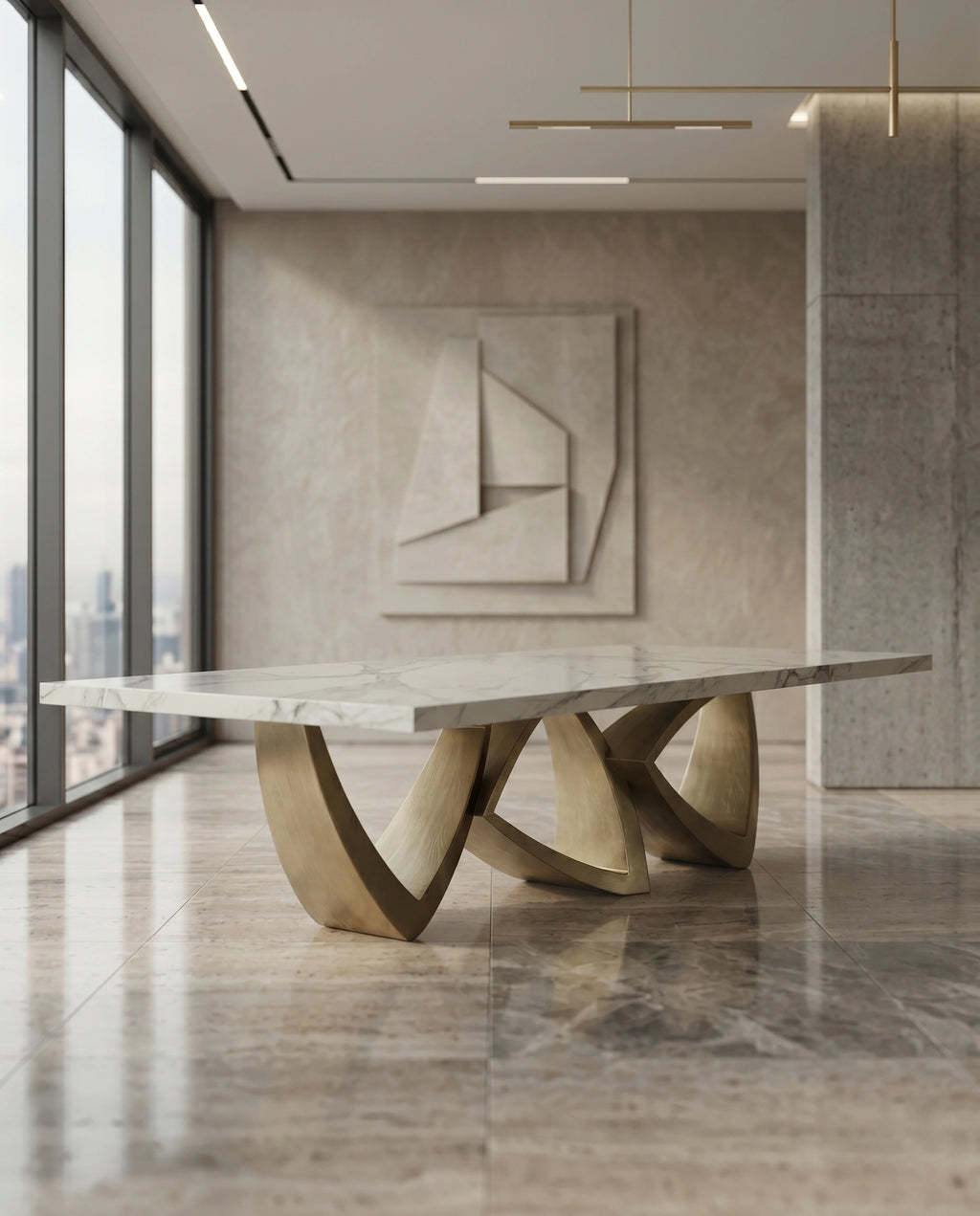 Sculptural Ribbon Gold & Marble 10-Seater Dining Table Arris Concepts
