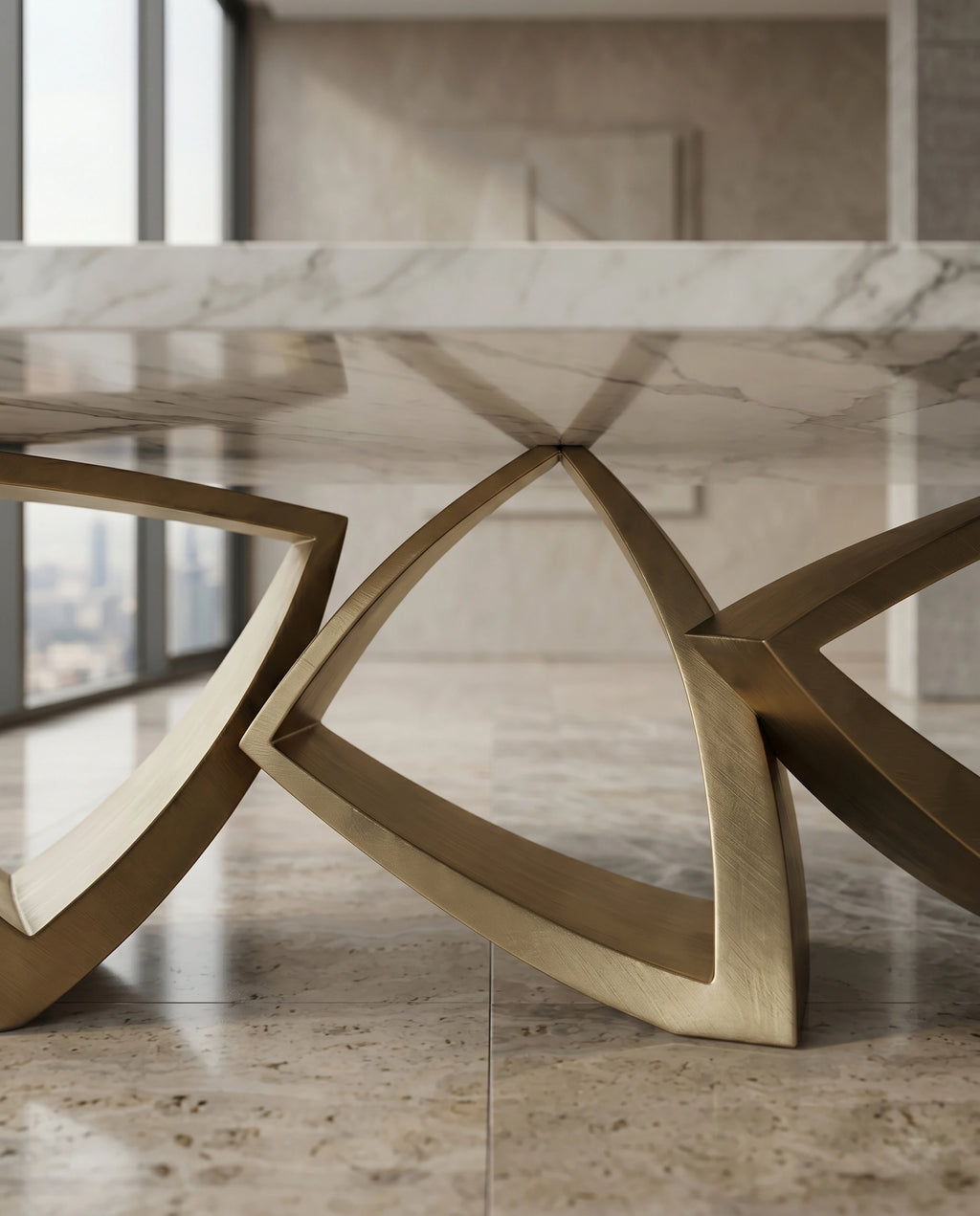 Sculptural Ribbon Gold & Marble 10-Seater Dining Table Arris Concepts