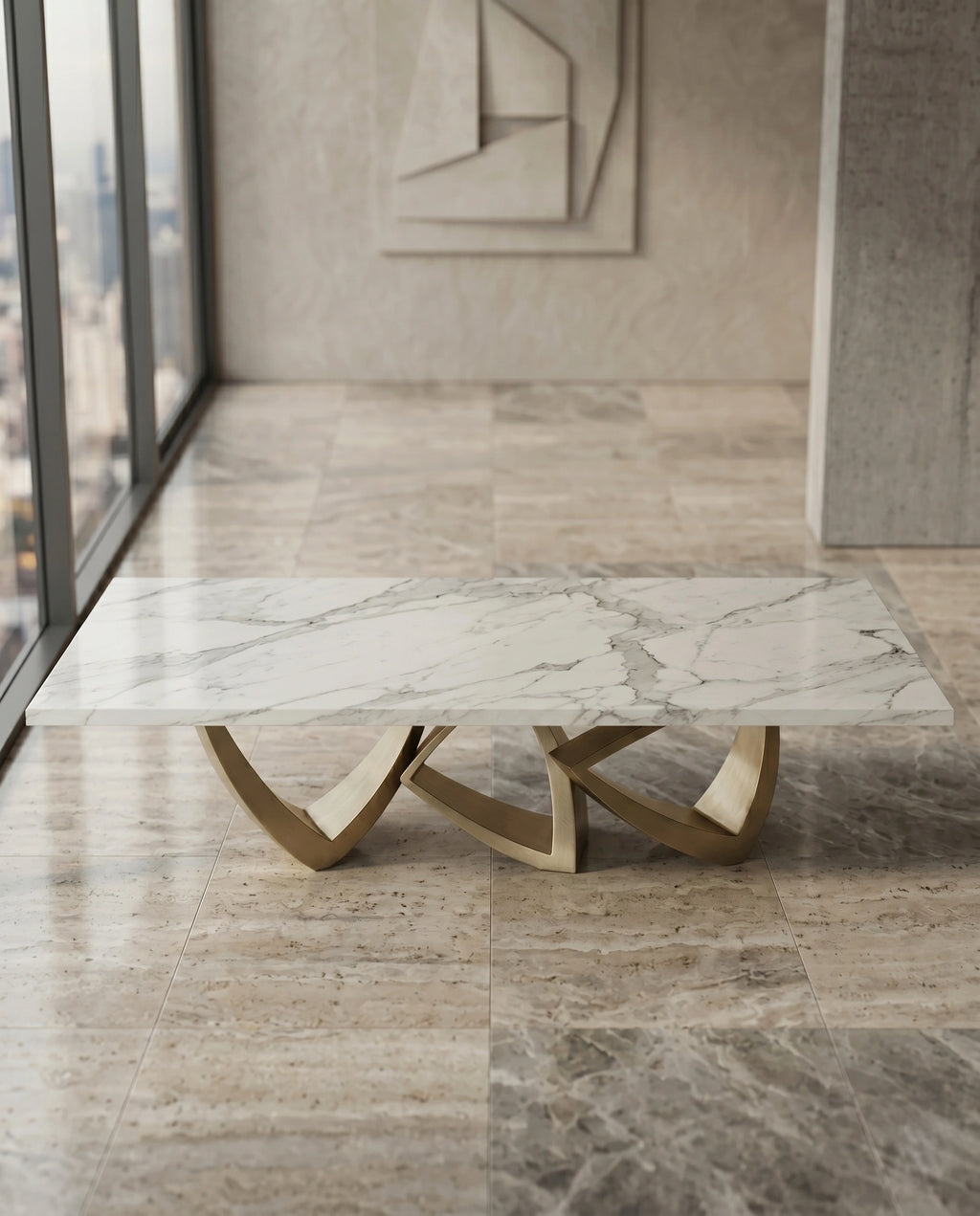 Sculptural Ribbon Gold & Marble 10-Seater Dining Table Arris Concepts