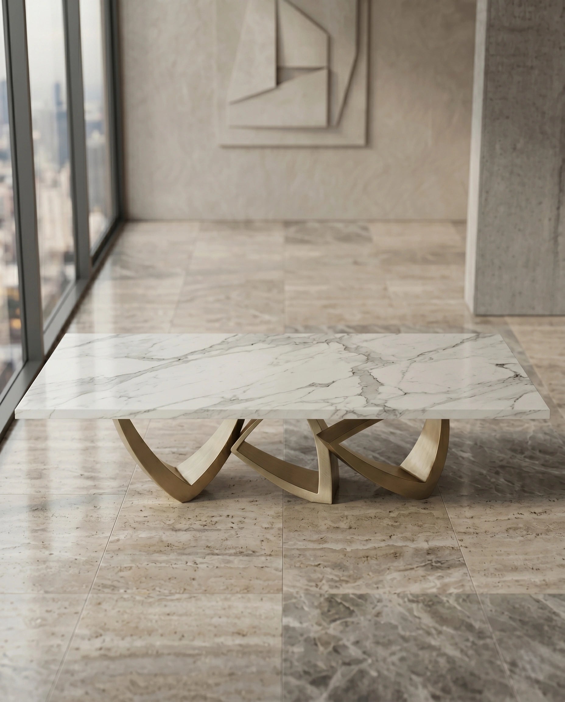 Sculptural Ribbon Gold & Marble 10-Seater Dining Table Arris Concepts