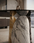 Sculptural Mixed Marble & Glass Round Dining Table Arris Concepts
