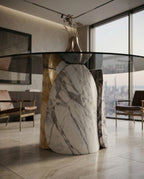Sculptural Mixed Marble & Glass Round Dining Table Arris Concepts