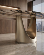 Sculptural Veined Marble Oval Dining Table Arris Concepts