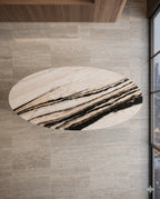 Sculptural Veined Marble Oval Dining Table Arris Concepts