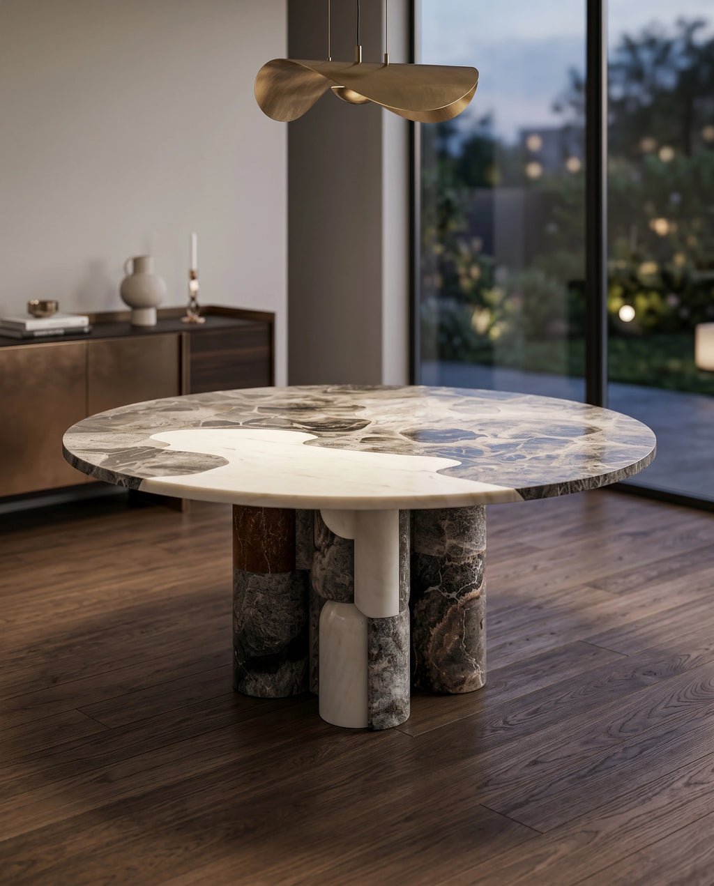 Postmodern Mixed Marble 6-Seater Round Dining Table Arris Concepts