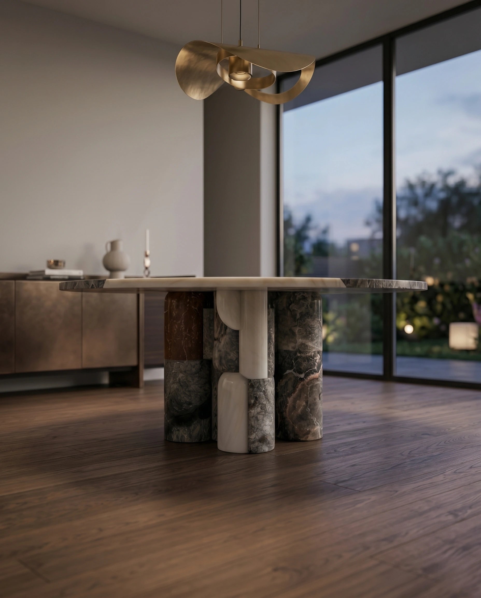 Postmodern Mixed Marble 6-Seater Round Dining Table Arris Concepts