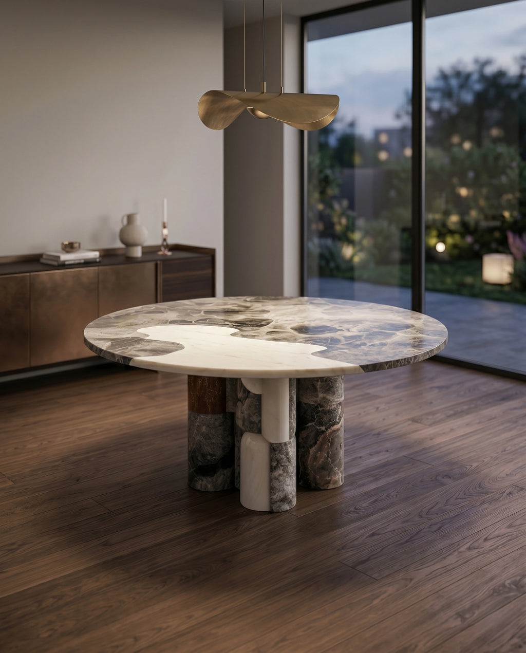 Postmodern Mixed Marble 6-Seater Round Dining Table Arris Concepts