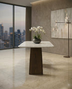 Handcrafted 8 seater marble sculptural wood dining table by Arris Concepts Luxury.