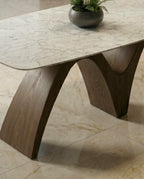 Handcrafted 8 seater marble sculptural wood dining table by Arris Concepts Luxury.