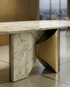 Modern 8 seater marble brass dining table by Arris Concepts Luxury.