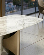 Modern 8 seater marble brass dining table by Arris Concepts Luxury.