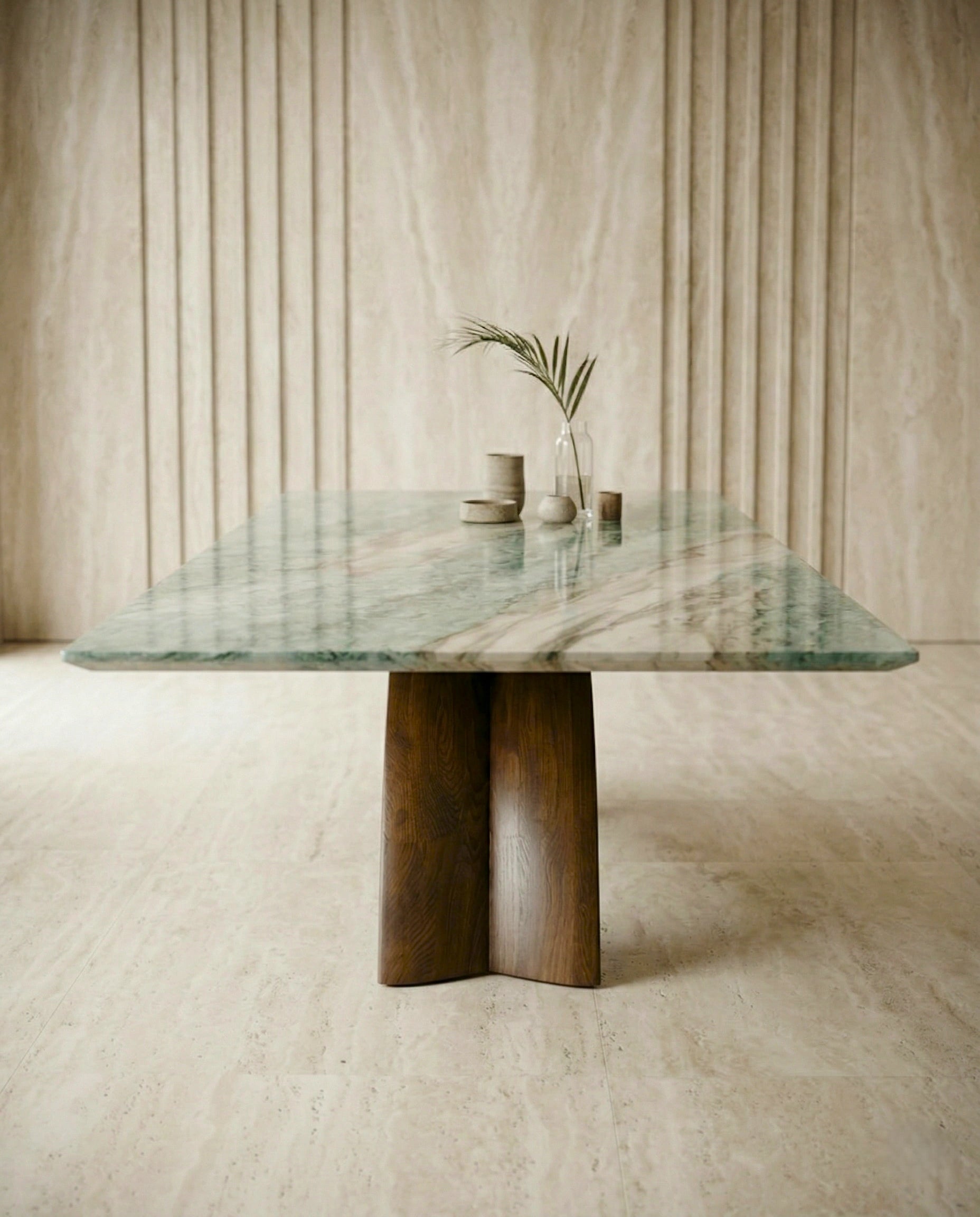 Artisanal 10 seater exotic green marble dining table for luxury interiors by Arris Concepts Luxury.