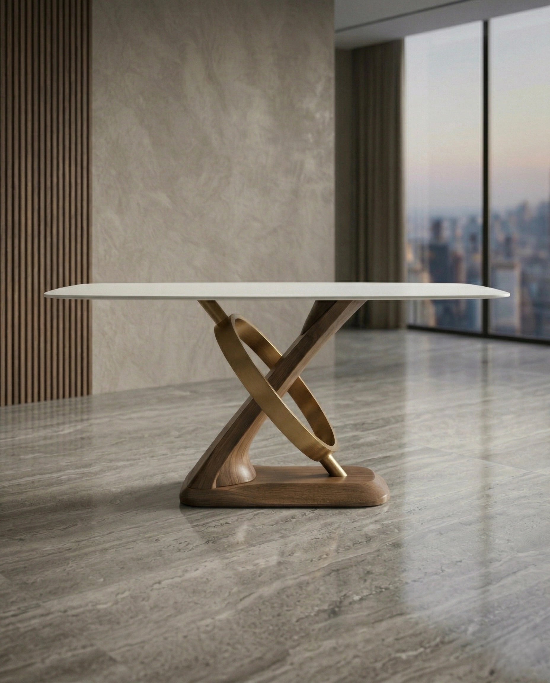 Sculptural 8-Seater Onyx & Brass Dining Table Arris Concepts