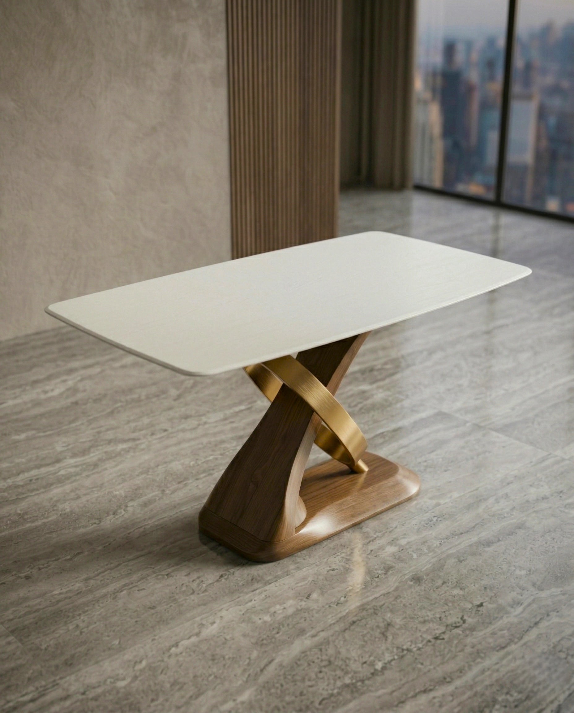 Sculptural 8-Seater Onyx & Brass Dining Table Arris Concepts