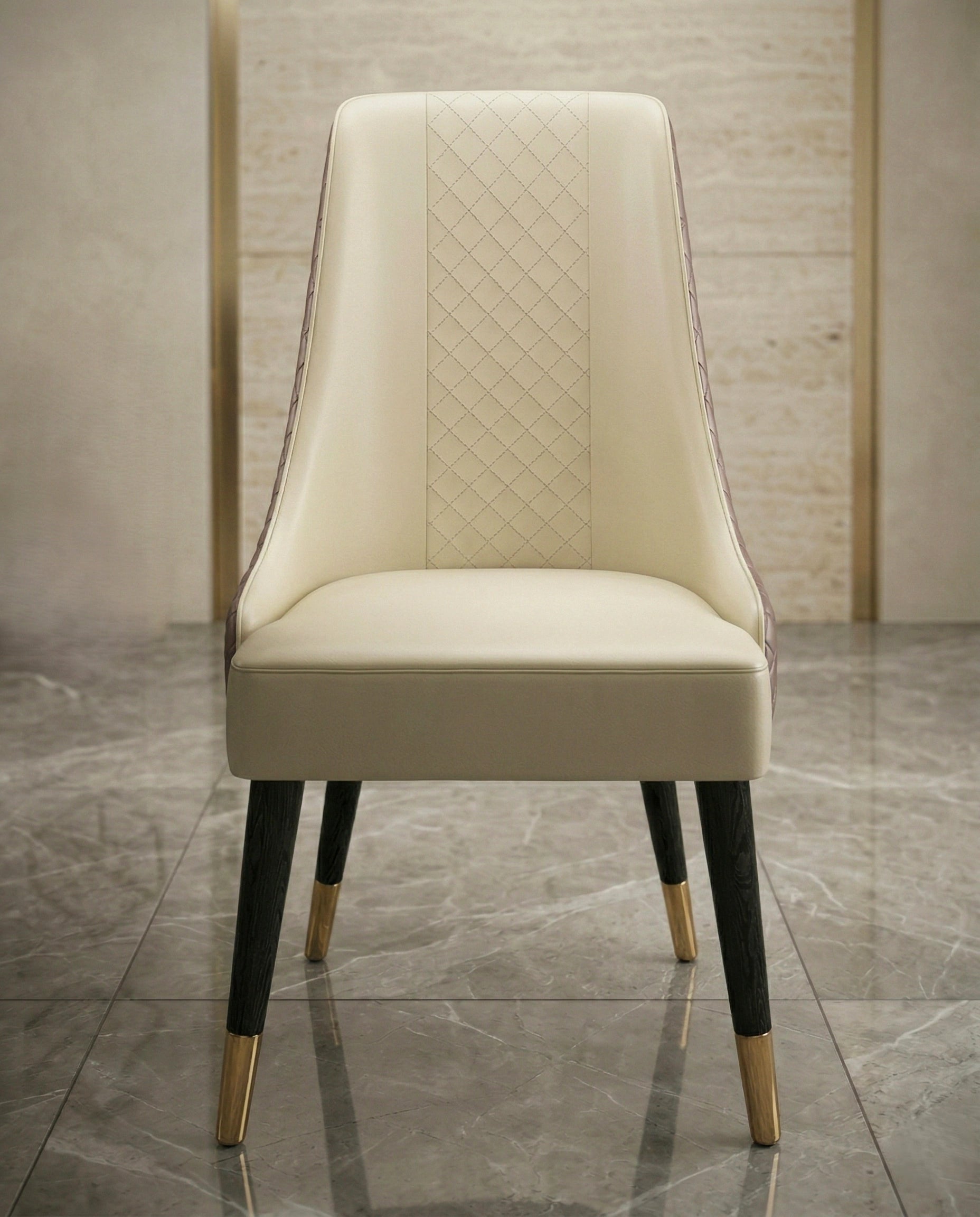 Beautiful premium cream real leather dining chair crafted by Arris Concepts Luxury Pvt. Ltd.
