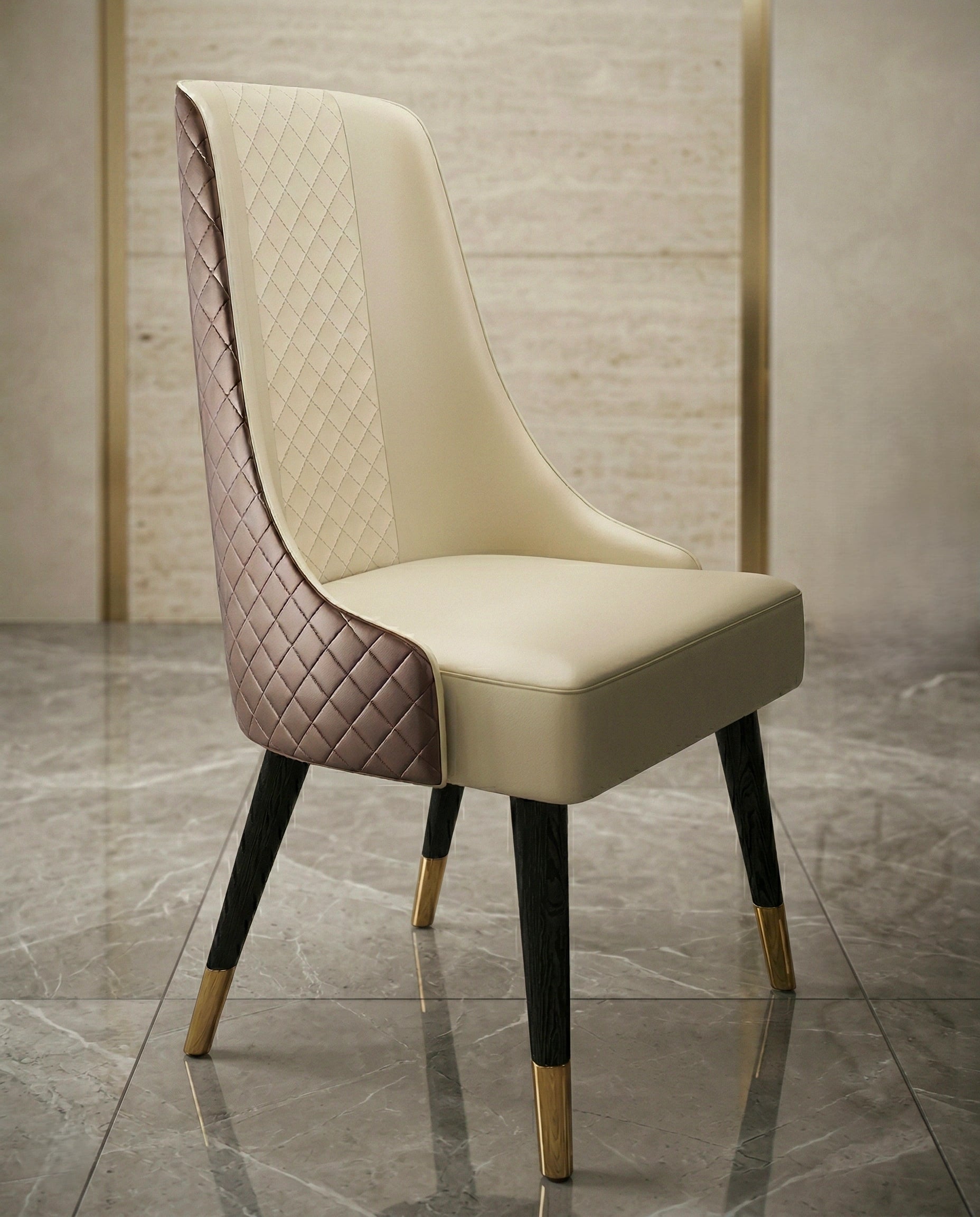 Beautiful premium cream real leather dining chair crafted by Arris Concepts Luxury Pvt. Ltd.