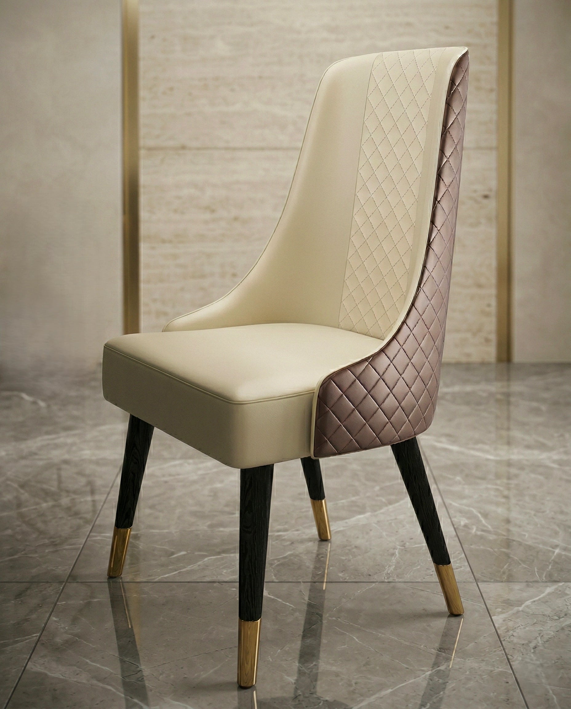 Beautiful premium cream real leather dining chair crafted by Arris Concepts Luxury Pvt. Ltd.