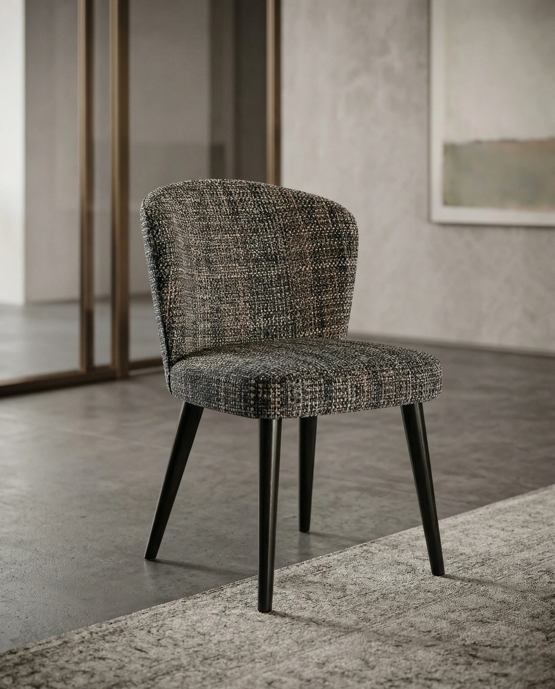 High-end fabric dining room chair and premium textured woven dining chair crafted by Arris Concepts Luxury Pvt. Ltd.
