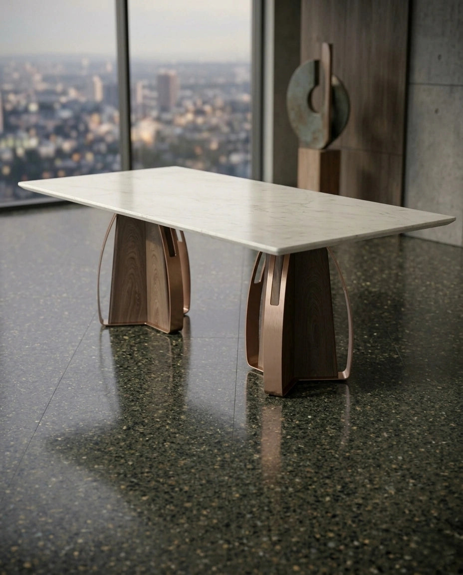 Architectural 10-Seater Marble & Brass Dining Table Arris Concepts