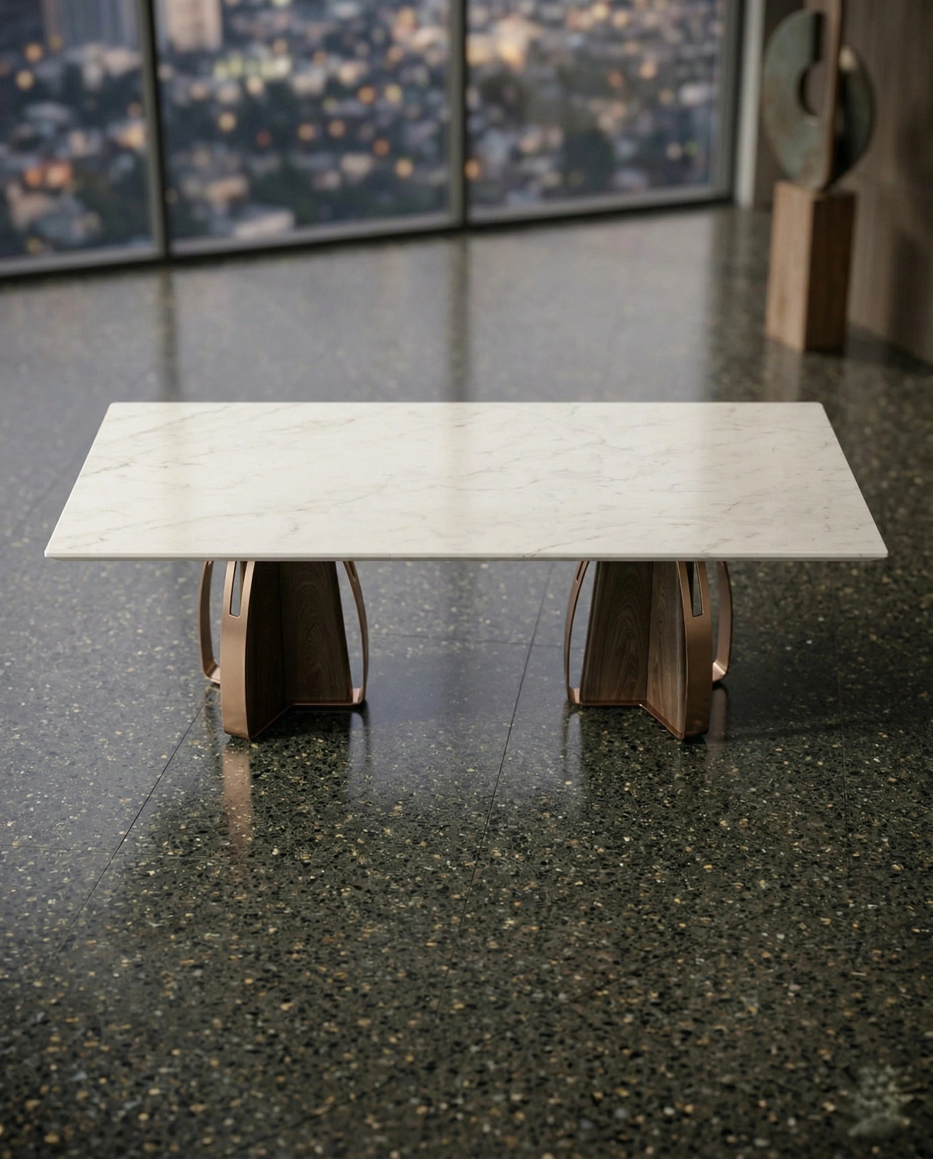 Architectural 10-Seater Marble & Brass Dining Table Arris Concepts