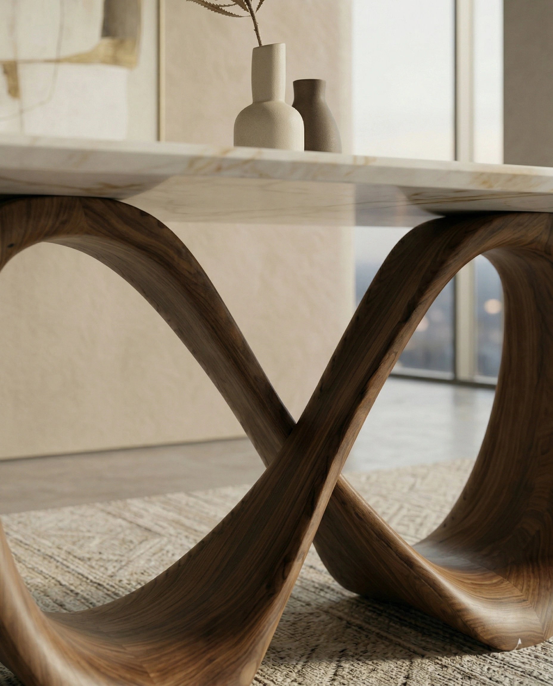 Beautiful premium onyx top dining table with sculptural base crafted by Arris Concepts Luxury Pvt. Ltd.