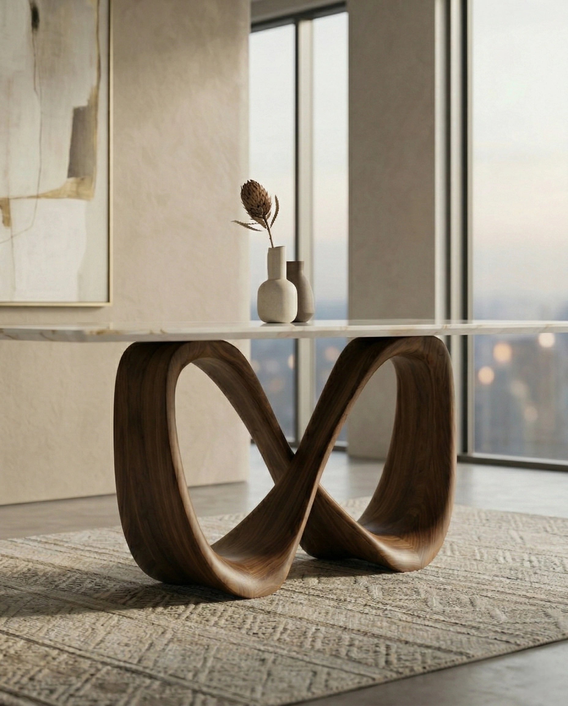 Beautiful premium onyx top dining table with sculptural base crafted by Arris Concepts Luxury Pvt. Ltd.