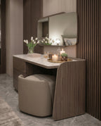 Modern Walnut & Marble Asymmetrical Dressing Table Set Arris Concepts