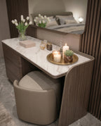 Modern Walnut & Marble Asymmetrical Dressing Table Set Arris Concepts