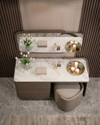 Modern Walnut & Marble Asymmetrical Dressing Table Set Arris Concepts