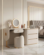 Modern Cream & Gold Asymmetrical Dressing Table Set Arris Concepts