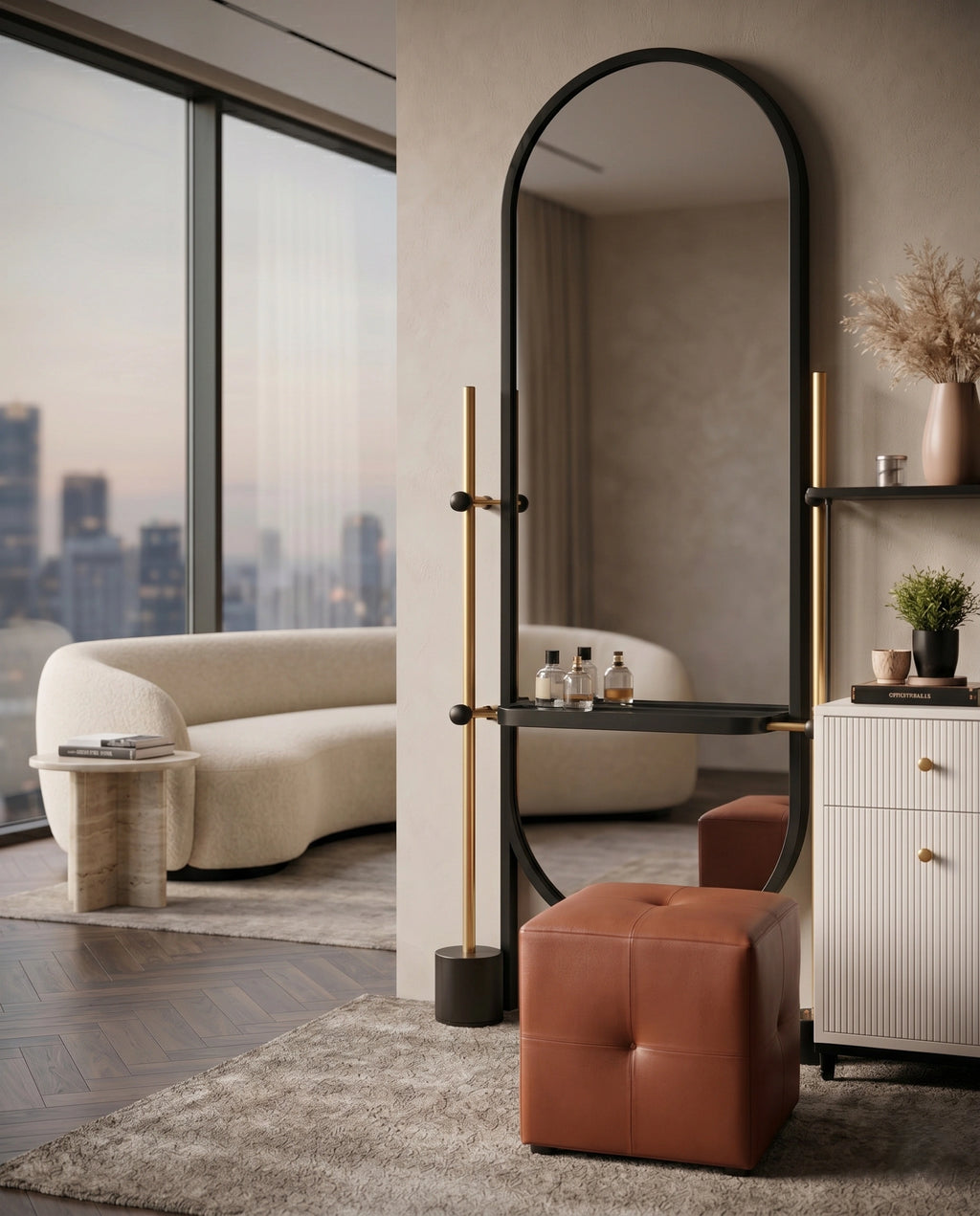 Architectural Freestanding Capsule Mirror Vanity Set Arris Concepts