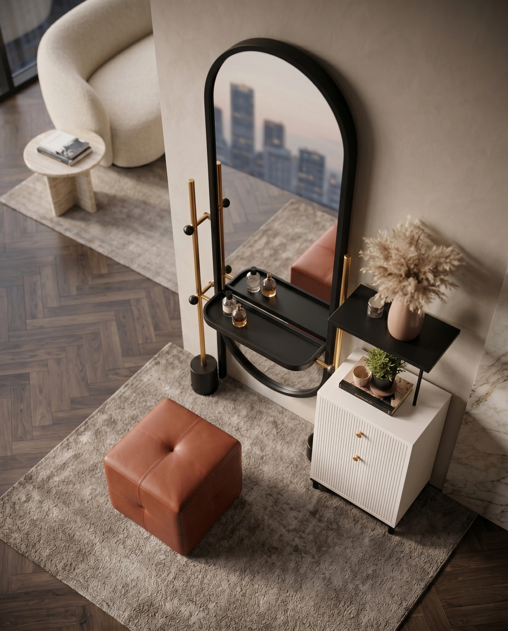 Architectural Freestanding Capsule Mirror Vanity Set Arris Concepts